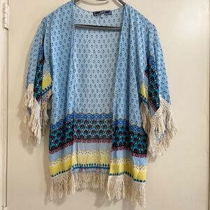 Highness Womens Fringe Kimono Top Size OS Boho Eclectic Festival Cowgirl Rodeo.